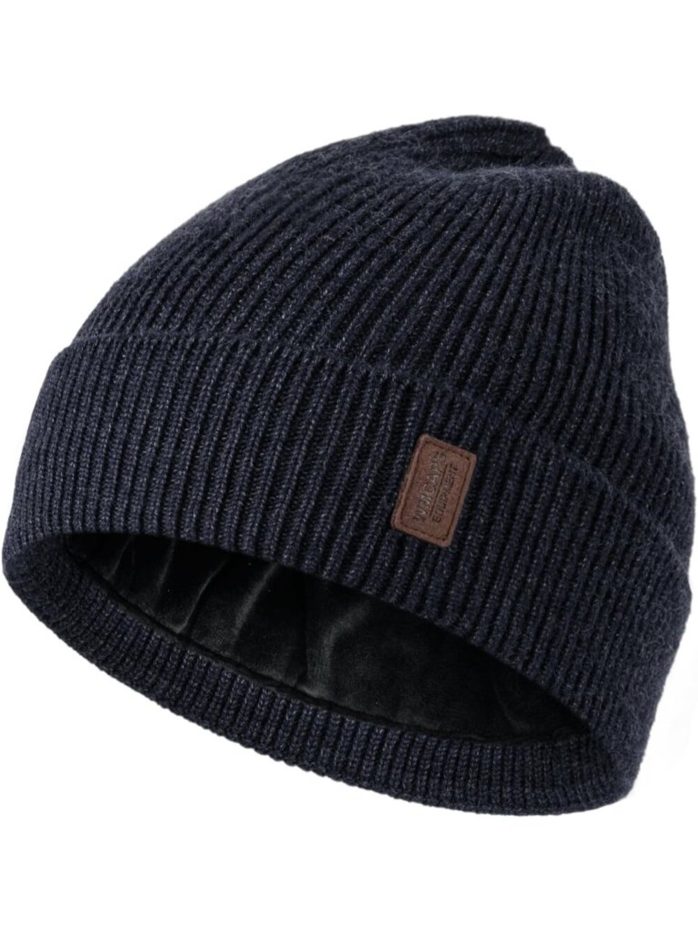 Unisex Navy Blue White Winter Beanie For Soft Fleece Lined Knit Ski Hat Warm Cap